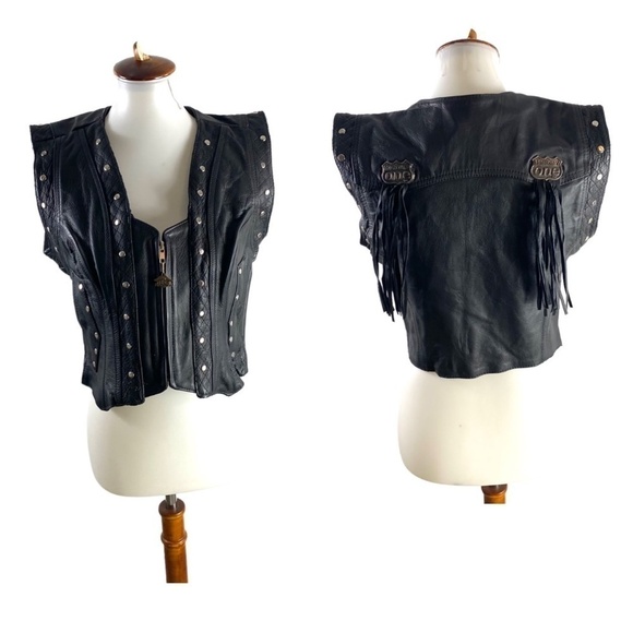 Highway One Black Studded Leather Zip Motorcycle Vest SZ M - Picture 3 of 11